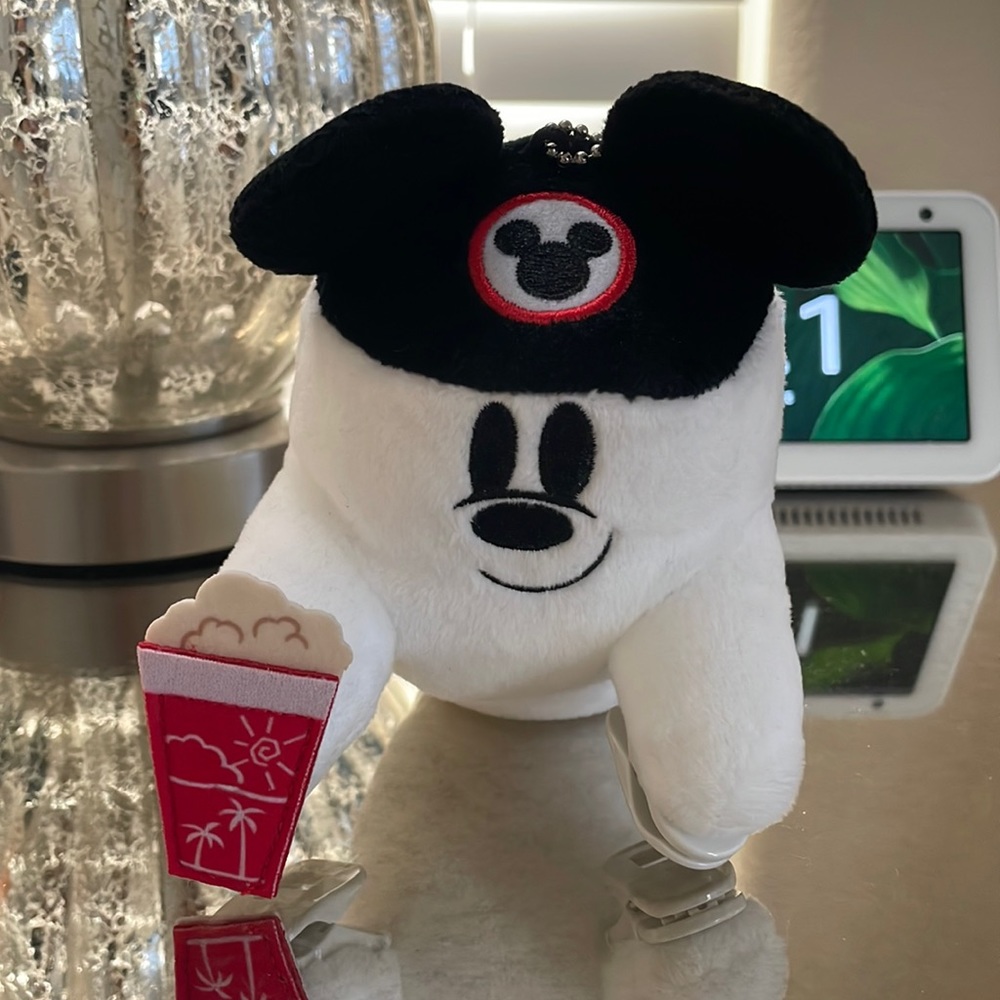 Mickey ghost w/popcorn bucket Tokyo Disney plush keychain/bag charm